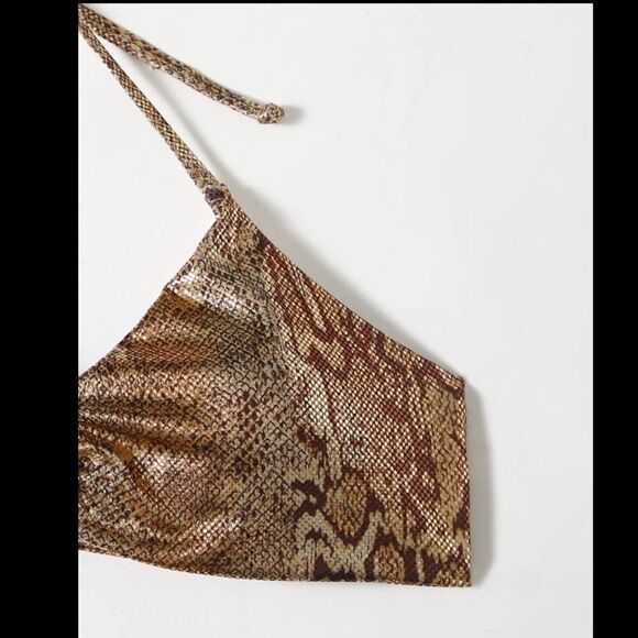 Snakeskin Metallic Halter Bikini Swimsuit - Picture 4 of 7